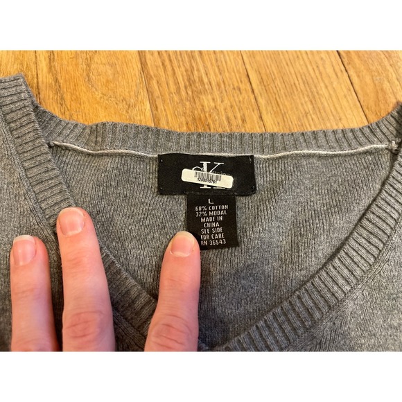 Calvin Klein Mens Gray V Neck Sweater Long Sleeve Cotton Modal Size L Preppy - Picture 2 of 7